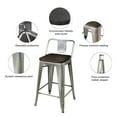 thumbnail image 4 of Leejay Gunmetal 24 inch Low Back Counter Height Metal Barstool with Dark Wood Seat, Set of 3, 4 of 4