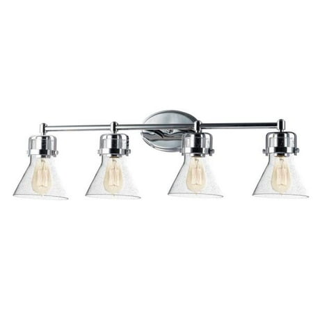 Polished Chrome Modern Bath Fixture - Maxim Lighting Seafarer - Four Light Bath Vanity, Polished Chrome Finish with Seedy Glass
