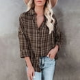 thumbnail image 2 of IROINNID Womens Long Sleeve V-Neck Shirts Solid Color Button Down Shirts Loose Blouse Home Work Plaid Tunic Tops,Coffee, 2 of 9