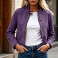 thumbnail image 4 of Yeglea Womens Fall Faux Suede Moto Jacket Full Zip Stand Collar Snap Buttons Long Sleeve Side Pockets Cropped Slim Fitted for Casual Daily Streetwear Evening Wear Purple,M, 4 of 4