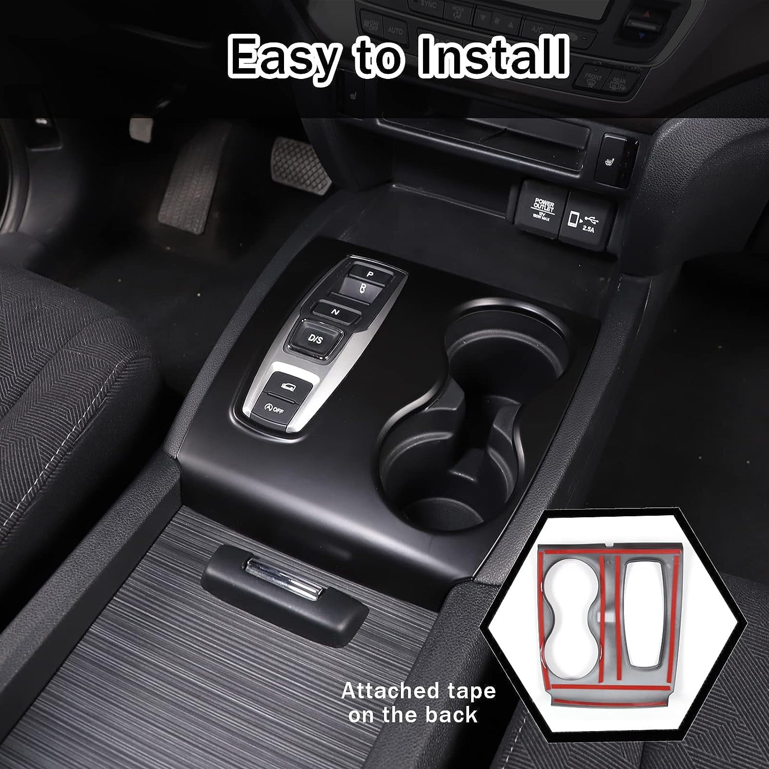 TINKI Gear Shift Panel Cover Trim for Honda Pilot 2016-2022/ Ridgeline 2020-2023/ Passport 2019-2023, ABS Automotive Center Consoles Cup Holder Cover Protector Accessories