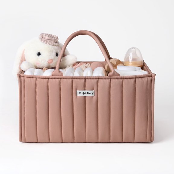 Baby Diaper Caddy Organizer, Stylish Storage Basket for Newborn Essentials and Diaper Station, Gift for Baby Shower and Registry Must-Have,Blush Pink