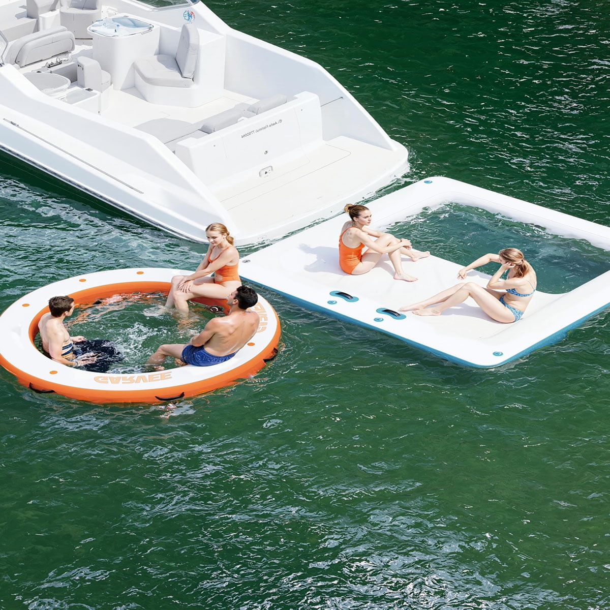 Danolapsi Inflatable Water Hammock Floating Dock Mesh, 8.5FT Sunchill Float Ring Heavy Duty River Floats Lake Raft for Tanning Pool Lounger Float Island Platform Pad Mat Party
