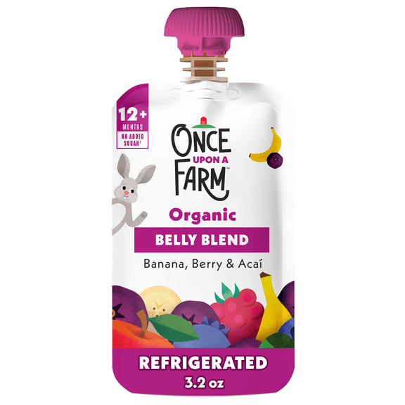 Once Upon a Farm Organic Refrigerated Toddler Food Belly Blends Banana Berry Acai, 3.2oz Pouch