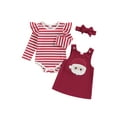 thumbnail image 2 of Jaweiwi Baby Toddler Girl Christmas Outfits 3 6 9 12 18 Months Stripe Long Sleeve Romper Santa/Turkey Embroidery Overalls Dress Headband 3Pcs Clothes Set, 2 of 9
