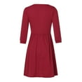 thumbnail image 4 of USSUMA Dresses for Women 2025 Casual Spring Womens Dresses Mid-Sleeve V Neck Casual Solid Color Button Dress with Pocket Beach Maxi Dress Trendy Dresses Fashion Dresses Date Red Dress Size-S, 4 of 6