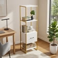 thumbnail image 3 of Yardi Yarda 5-Tier Narrow Bookcase with 4 Open Shelves and Storage Drawer-White, 3 of 7