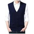 thumbnail image 2 of FINALGANG Mens Sweater Vest Solid Color Cable Knit Vest V Neck Button Front Sleeveless Pockets Casual Warm Cardigan Vest For Daily Outdoor Office Wear Leisure Knitwear, 2 of 5