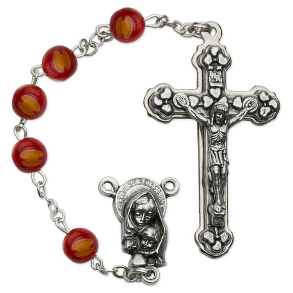 Women's Medium Red Catholic Rosary Beads, Glass beads