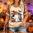thumbnail image 2 of IYYVV Raglan Sleeve Halloween Shirts for Women Plus Size Ghost Pumpkin Print Shirt Rolled Cuff Plaid Short Sleeve Tees Multicolor XL, 2 of 6