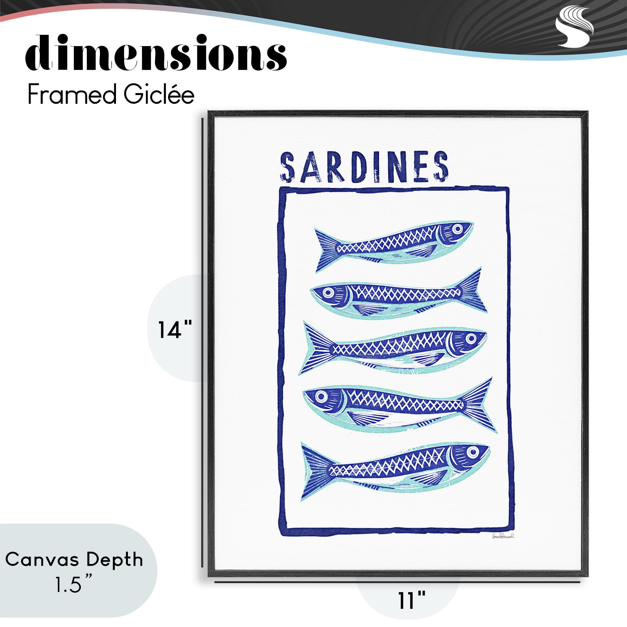Stupell Industries Blocked Sardines Pattern Black Framed Giclee Art, design by Amanda Greenwood