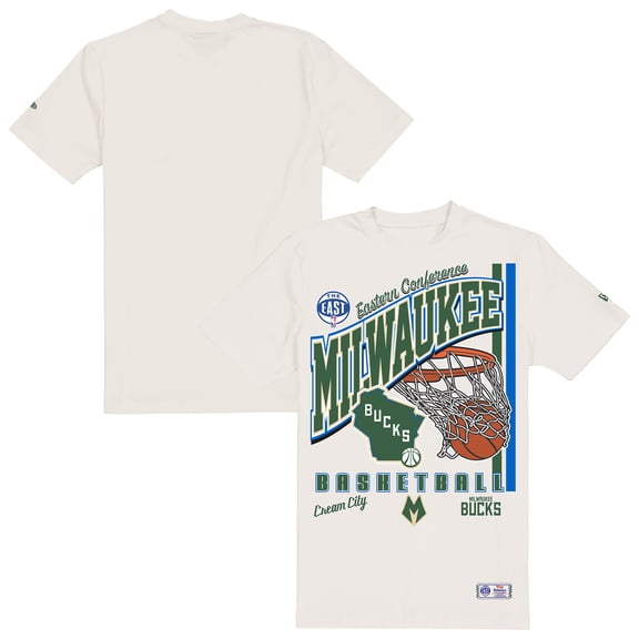 Men's New Era Cream Milwaukee Bucks Oversized City Edition Remix Vintage T-Shirt
