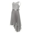 thumbnail image 5 of Mufeng Flower Girl Asymmetric Dress Kids V-Neck Sleeveless Wedding Party Ruched Chiffon Pageant Ball Gown 01 Grey 12, 5 of 7