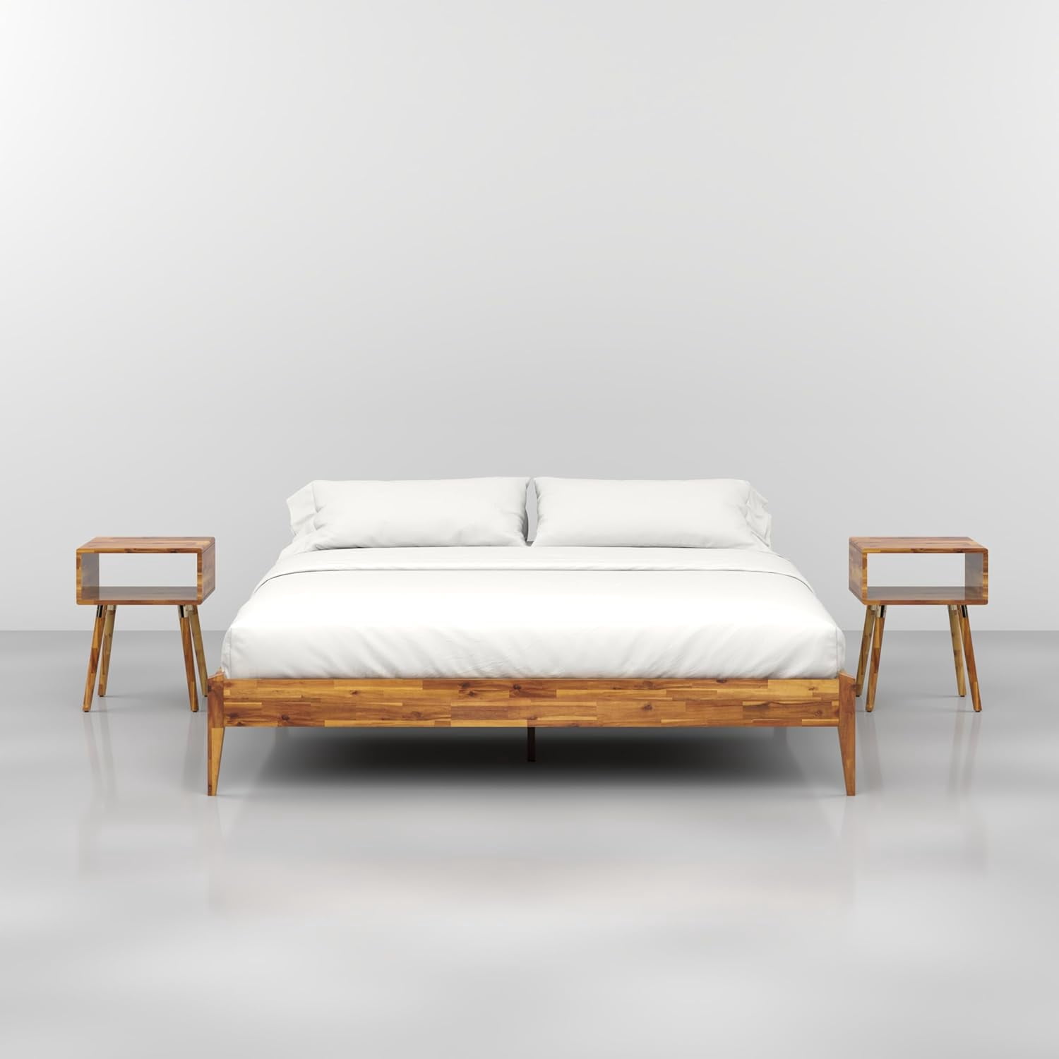 Bme King Size | Dinkee 78x82x15in Signature Bed Frame Without Headboard, Multiple Style, Acacia Wood, Caramel