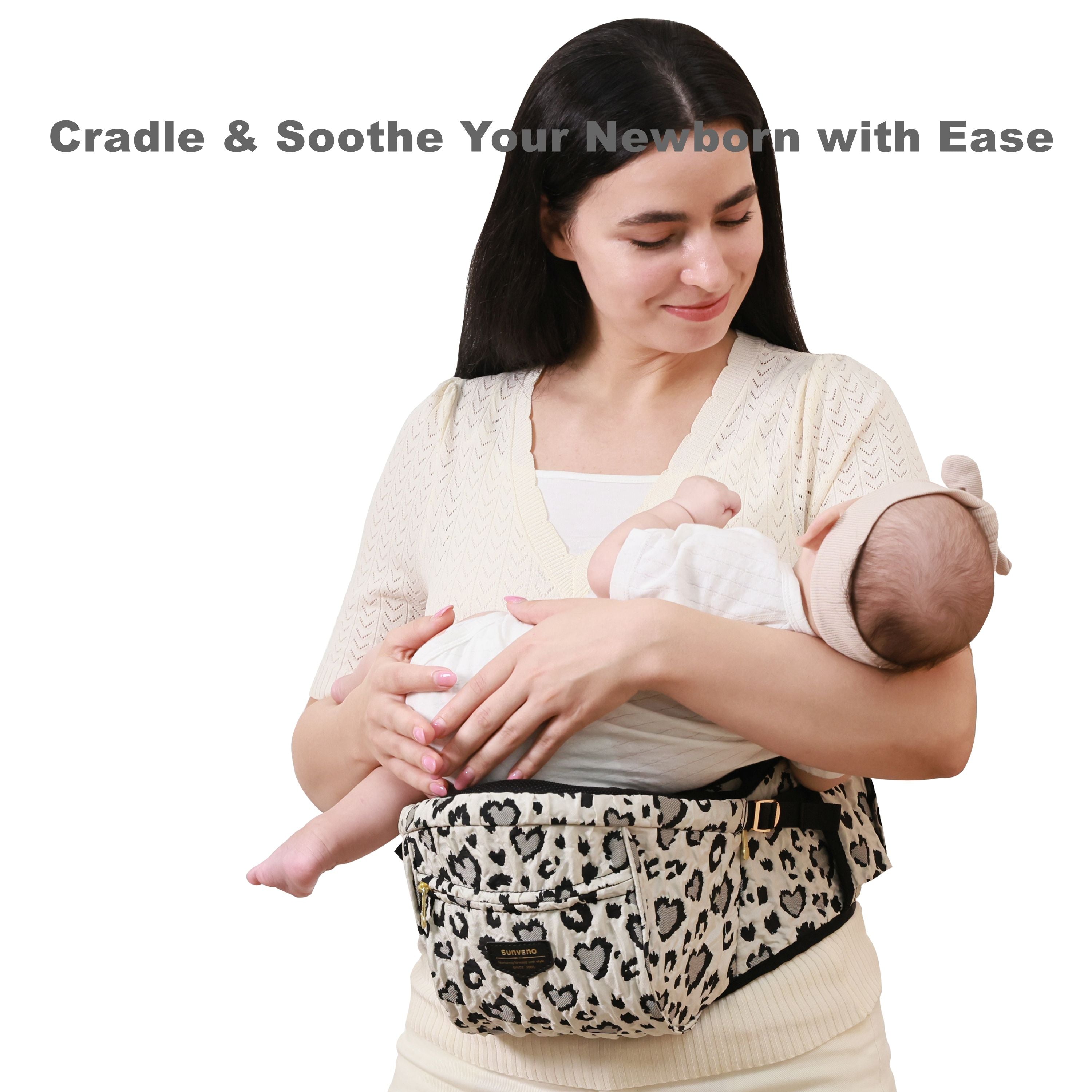 Sunveno Ergonomic Hip Baby Carrier with Seat, Adjustable Waistband & Storage Pockets, Newborn to Toddler up to 45 lbs