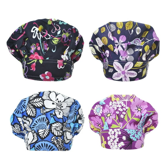 Opromo 4 Pack Skull Cap Cotton Doctor Bouffant Hat w/ Sweatband-Set 3
