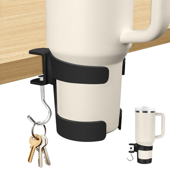 TSV Desk Cup Holder, 2-in-1 Cup Holder for Desk, Adjustable Anti-Spill Tumbler Organizer Compatible with Stanley, Simple Modern, Hydroflask, Owala