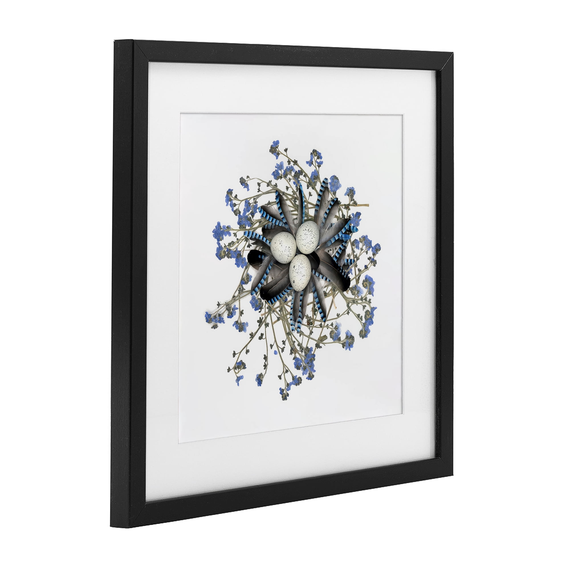 Stupell Industries Feathered Nest & Blue Florals Black Framed Print Under Glass, design by Beth Adoette