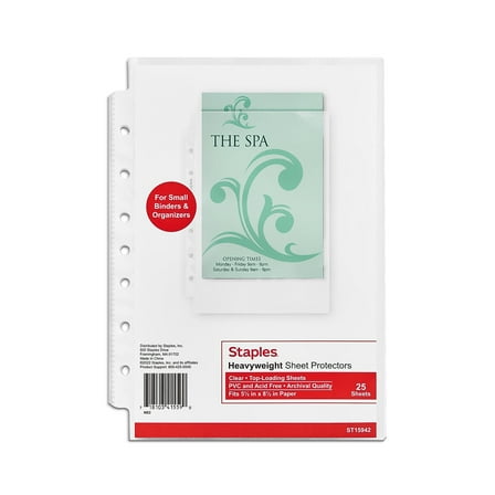 Staples 7 Hole Punched Sheet Protectors 5.5" x 8.5" Clear 75/Carton ST15942/15942VS
