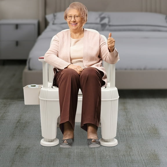 Comfortable and Stable Portable Bedside Commode, Adjustable Height, Soft PU Seat, Armrests, and Accessories for Easy Access and Use at Home