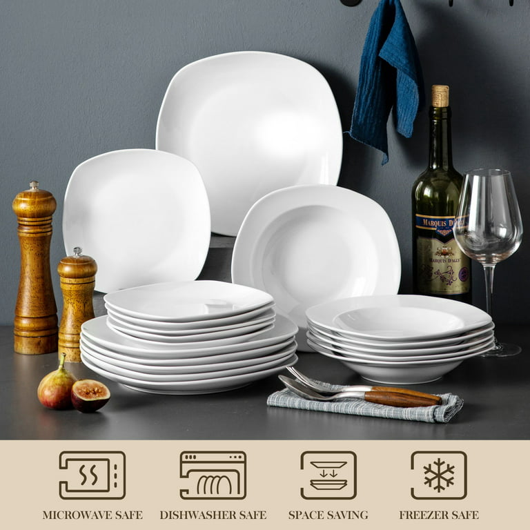 MALACASA Blance, 36-Piece Porcelain Dinnerware Set Dessert Plates