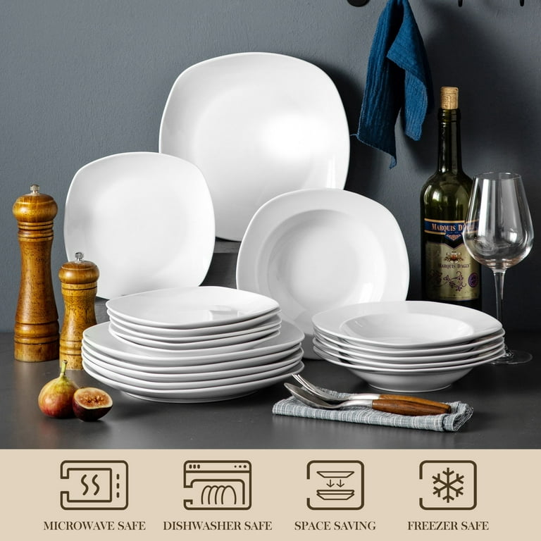 MALACASA 30-Piece Porcelain Dinnerware Set - Gray White Modern Dish Set for  6, Square Dishes Serving Plates Dishes Set, Plates and Bowls Sets, with