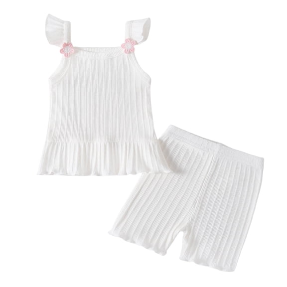Siilsaa Girl Outfit Sets Toddler Girls Summer Outfits Elastic Drawstring T-Shirt Crop Top and Elastic Waist Shorts Set White,80