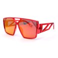 thumbnail image 2 of Thin Plastic Geometric Squared Racer Sunglasses Red Red Mirror, 2 of 4