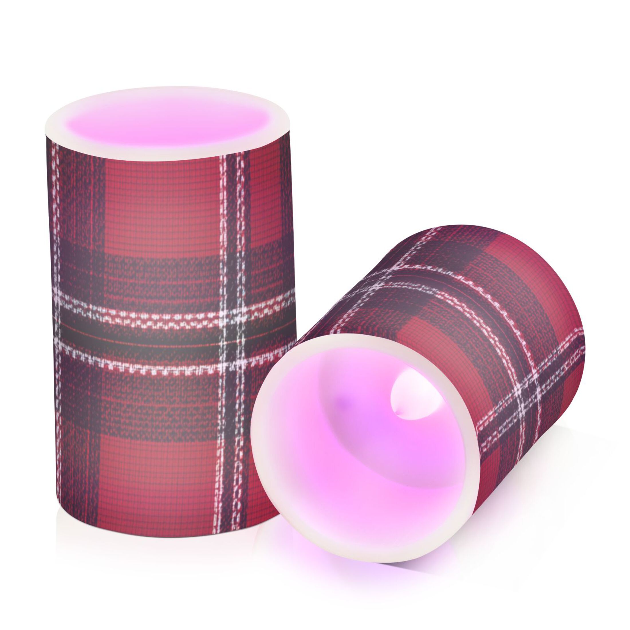 Red Black Tartan Plaids Fabric Texture Flickering Flameless Candles LED Tealight Battery Operated with Remote Set of 2 Holiday Decor Ornaments