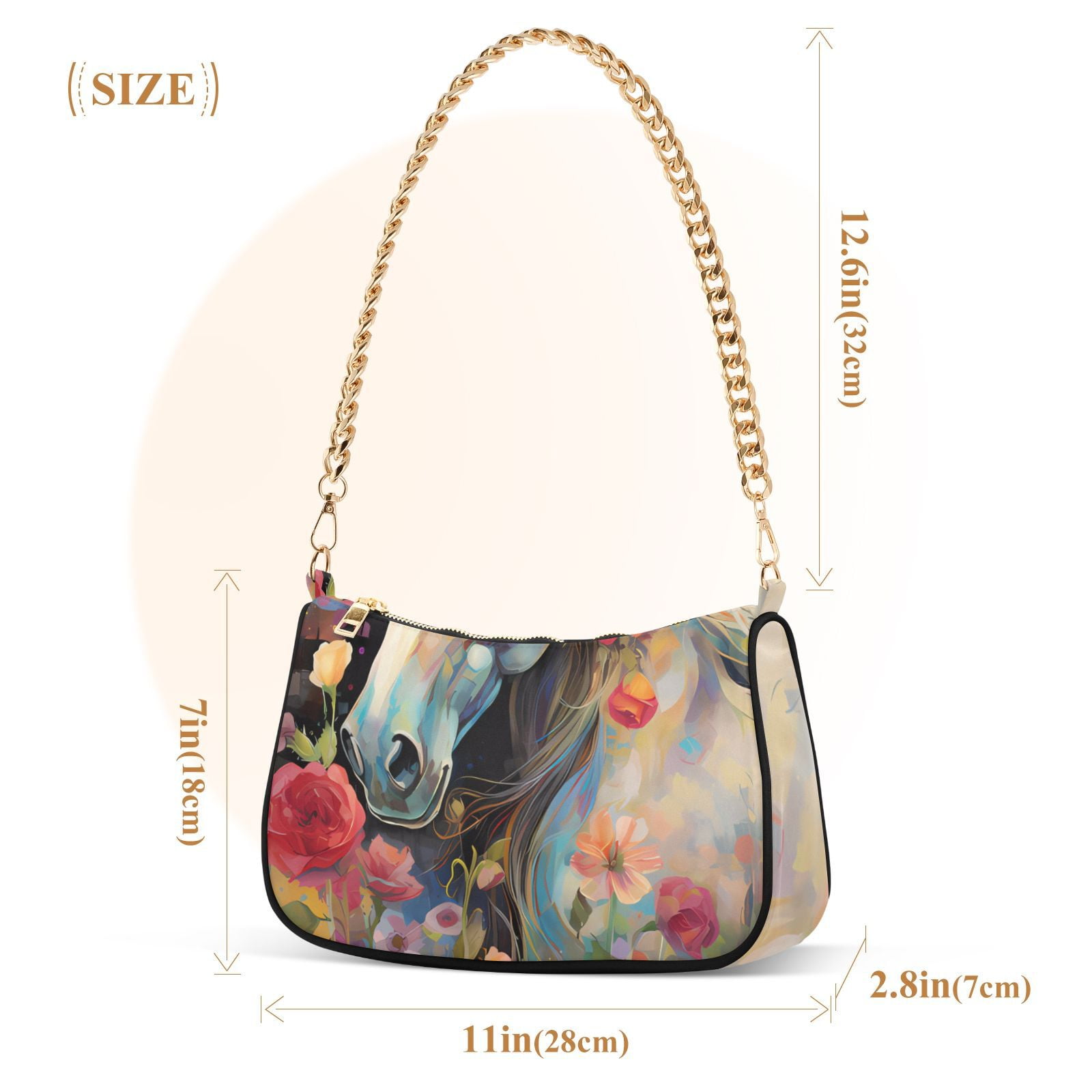 White Horse in Flowers FloralWomen Small Shoulder Bag Crossbody Tote Hobo Bags Purse Clutch Handbags with Chain Strap for Women