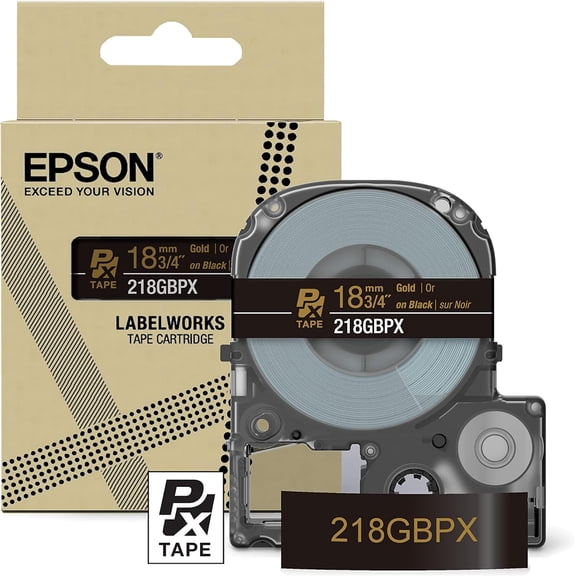 Epson LABELWORKS 218GBPX - Gold on Black PET Label Maker Tape - 3/4" (18MM) Wide, 30'