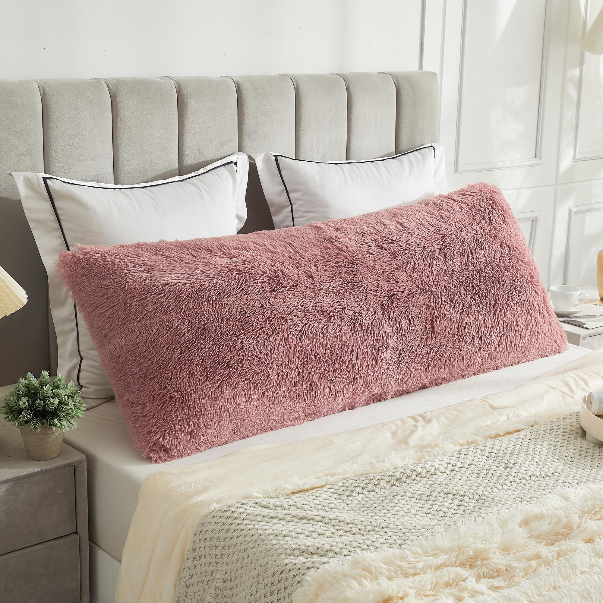 LIFEREVO 21"x54" Shaggy Fluffy Faux Fur Body Pillow Cover,Decorative