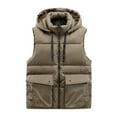 thumbnail image 2 of Men Hooded Padded Jacket Vest Fall Winter Plus Size Mens Warm Gilet Solid Color Sleeveless Jackets Waistcoat Outerwear with Pockets, 2 of 3
