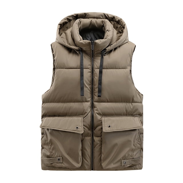 Gpaecead Quilted Puffer Vest Men's Solid Color Sleeveless Detachable Hooded Zipper Cardigan Warm Puffer Jacket