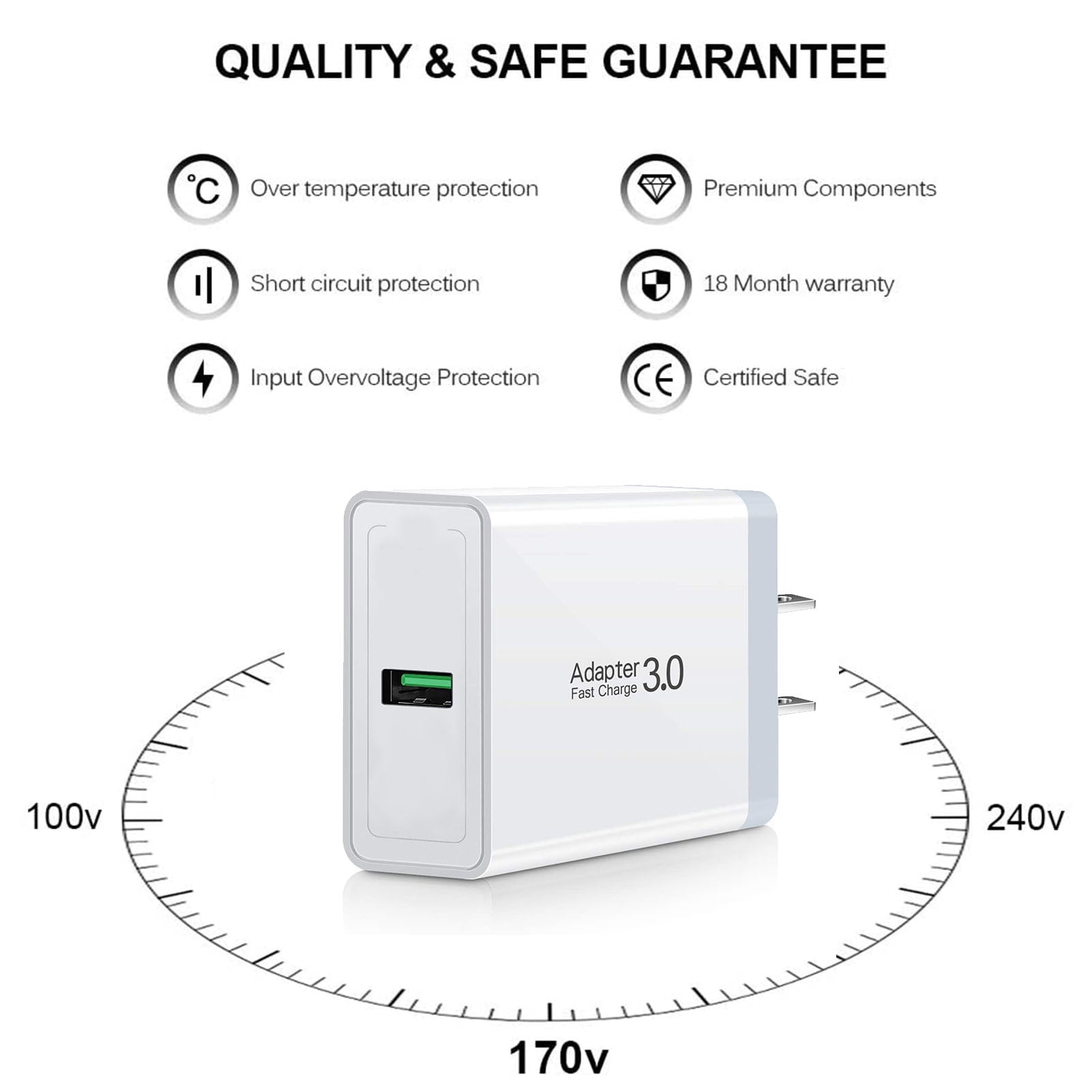 USB Charger , Wall Charger and a Charging Cable Compatible with iPhone , iPad, iPod Touch, iPods, android