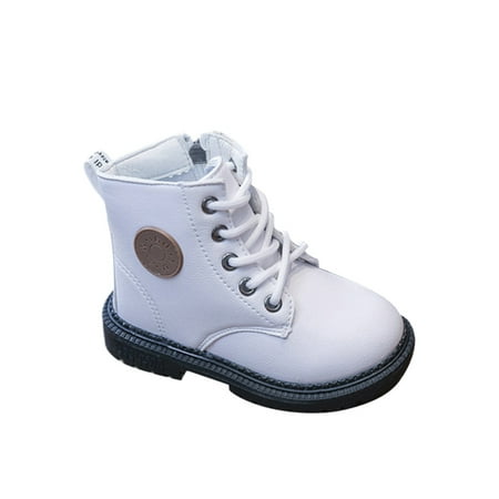 

Ferndule Unisex Kids Booties Lace Up Ankle Boots Casual Combat Boot Slip Resistant Side Zipper Short Bootie Outdoor Comfort Waterproof White 6C