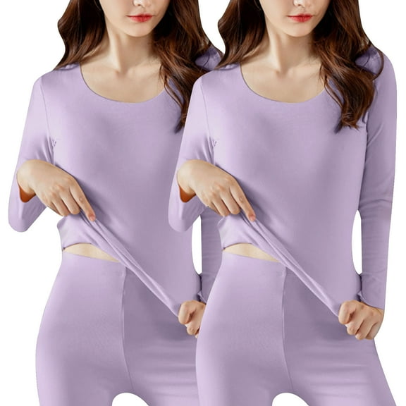 UAMVSH 2 Pack Long Sleeve Thermal Undershirts for Women Fleece Lined Scoop Neck Slim Base Layer Tee Underwear Tops