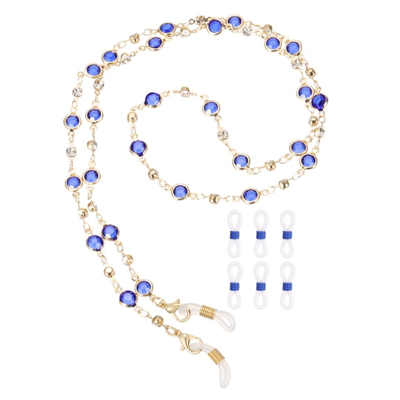Uxcell Glasses Chain, 75cm Rhinestones Eyeglasses Strap with 6 End for Women, Dark Blue