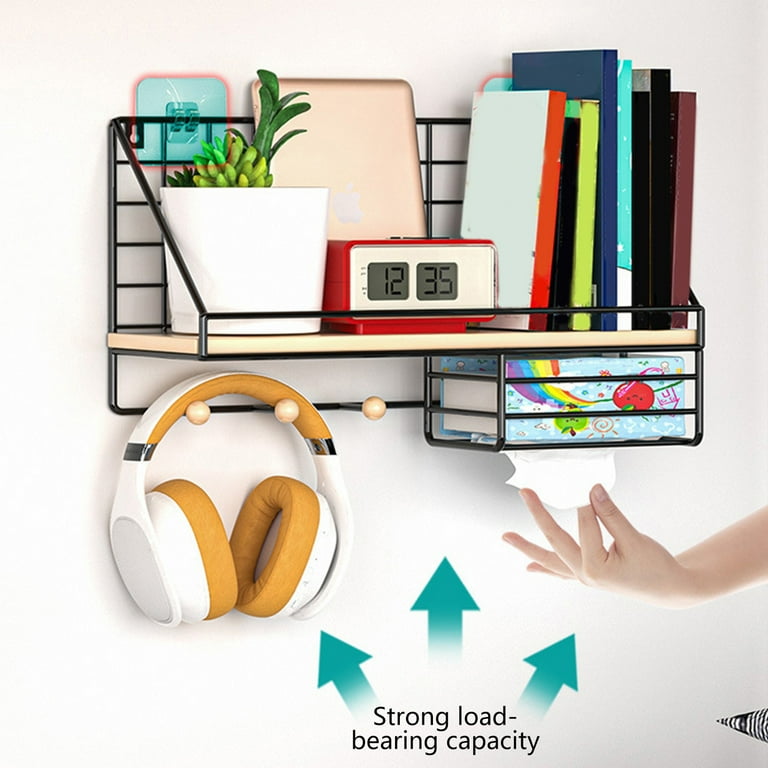 Ikohbadg Wall-Mounted Bathroom Shelf, No-Punch Toilet Storage Rack, Aluminium Alloy, Multifunctional Organizer with Hooks for Towels and Bathroom
