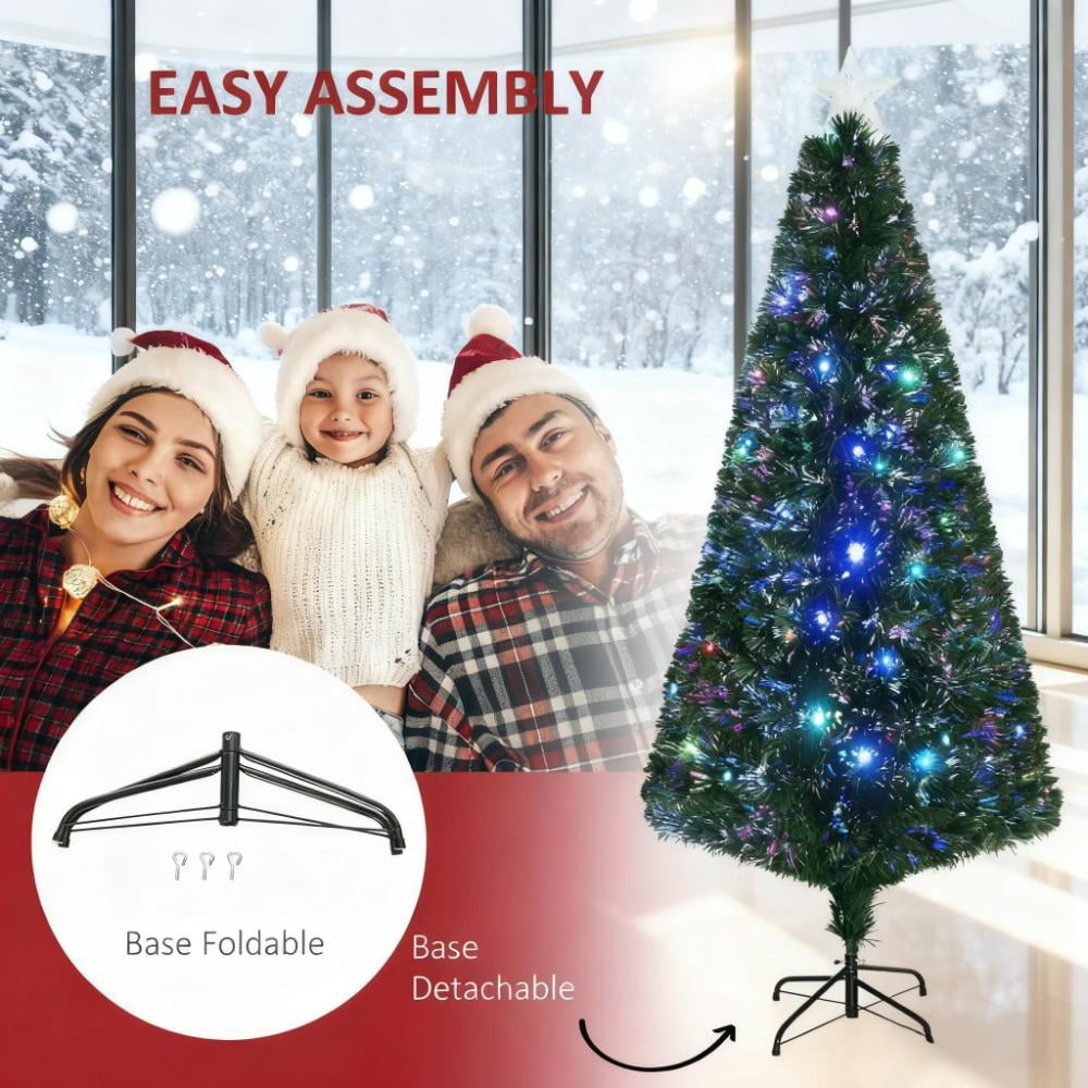 6ft Prelit Fiber Optic Christmas Tree 230 Branches Multi-Color LED Lights Metal Stand Indoor Decor