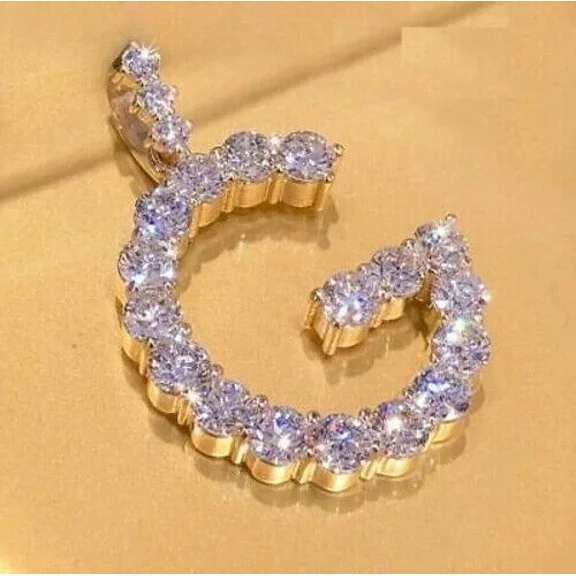 2 CT Lab-Created Diamond Men's Custome "G" Initial Pendant 14K White Gold Plated