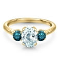 thumbnail image 3 of Gem Stone King 1.74 Ct Oval Sky Blue Aquamarine Blue Diamond 18K Yellow Gold Plated Silver Ring, 3 of 6