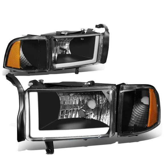 DNA Motoring For 94-02 Dodge Ram LED DRL Black Amber Corner Headlight Lamps Pair