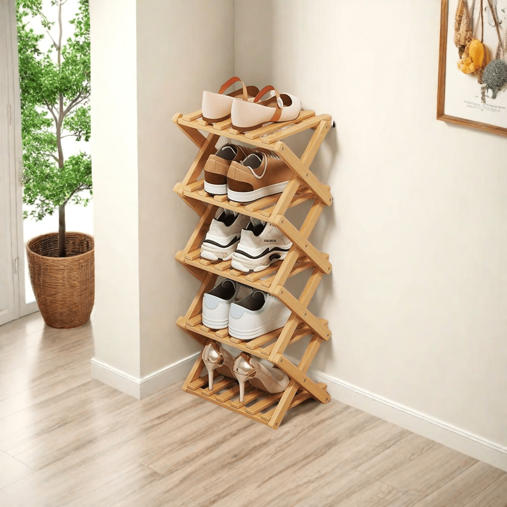 Winsome Mercury 2-Piece Stackable Shoe Rack, Natural Finish