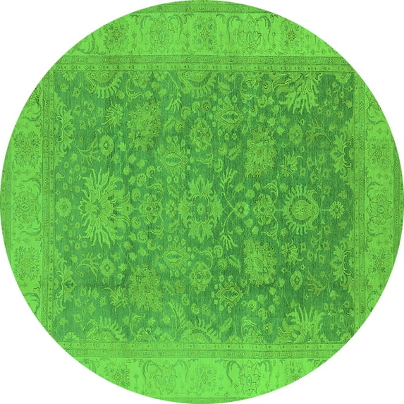 Ahgly Company Indoor Round Oriental Green Traditional Area Rugs, 7' Round