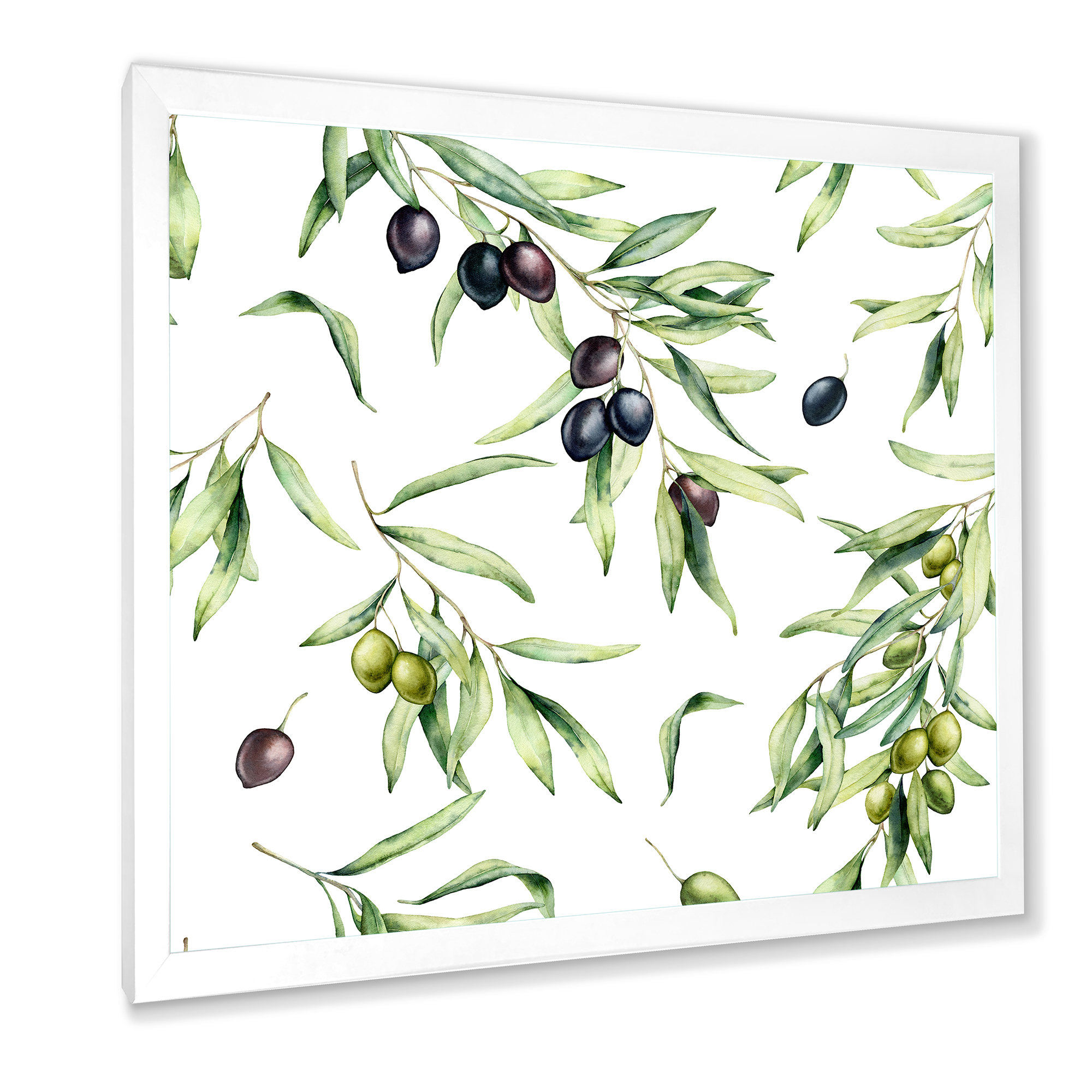 Designart 'Black and Green Olives With Olive Branches & Leaves' Lake House Framed Art Print