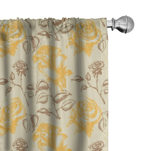 Ambesonne Vintage Yellow Curtains, Love Flower Theme, Pair of 28"x63", Brown Yellow and Beige