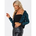 thumbnail image 2 of Chaqueta Bomber Allegra K con lentejuelas de Manga Larga y Brillo Azul S, 2 of 6