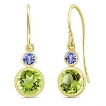 Gem Stone King 14K Yellow Gold Green Peridot and Blue Tanzanite Drop Dangle Earrings for Women (2.04 Cttw, Gemstone August Birthstone, Round 6MM and 3MM)