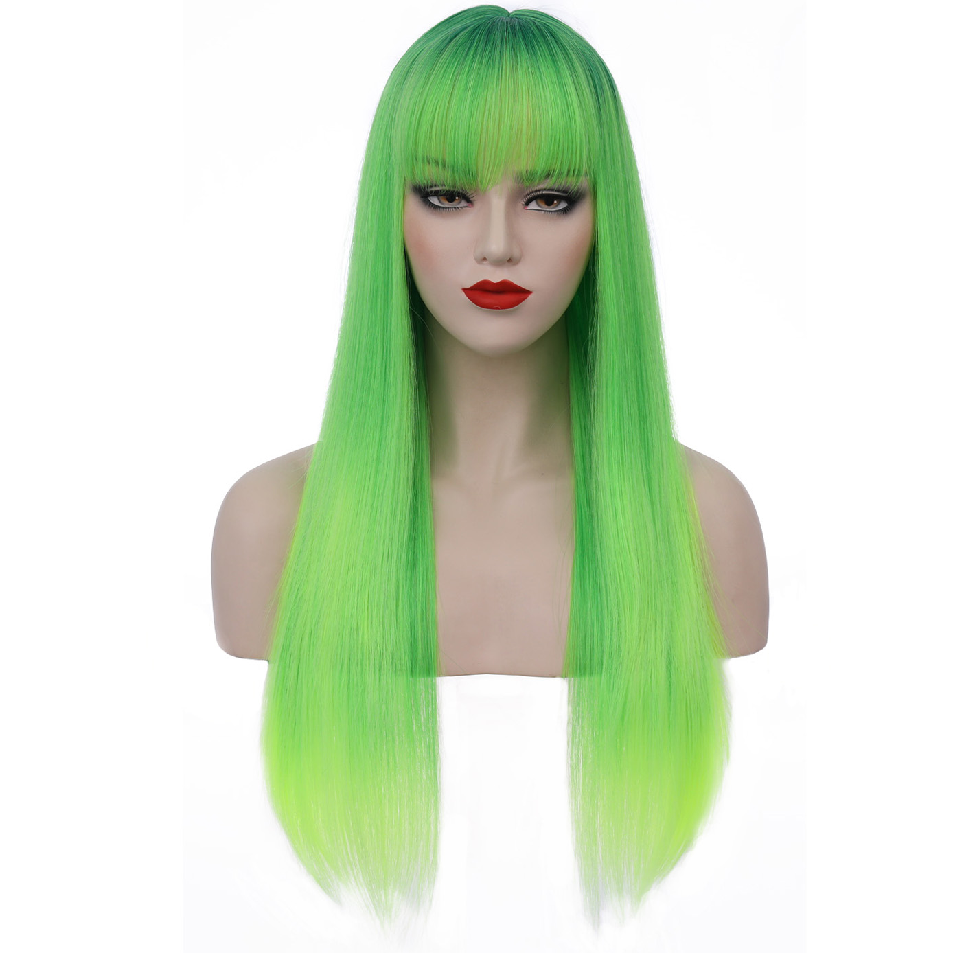 Righton 28 Green Wigs Straight Long Hair Wigs With Bangs Women Ombre Green Wigs Synthetic 8642